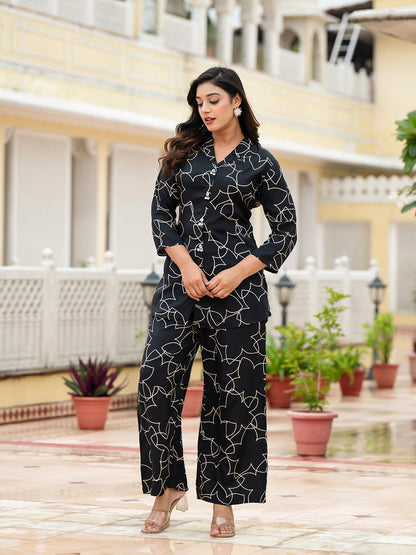Muslin Black Printed Co-ords Sets