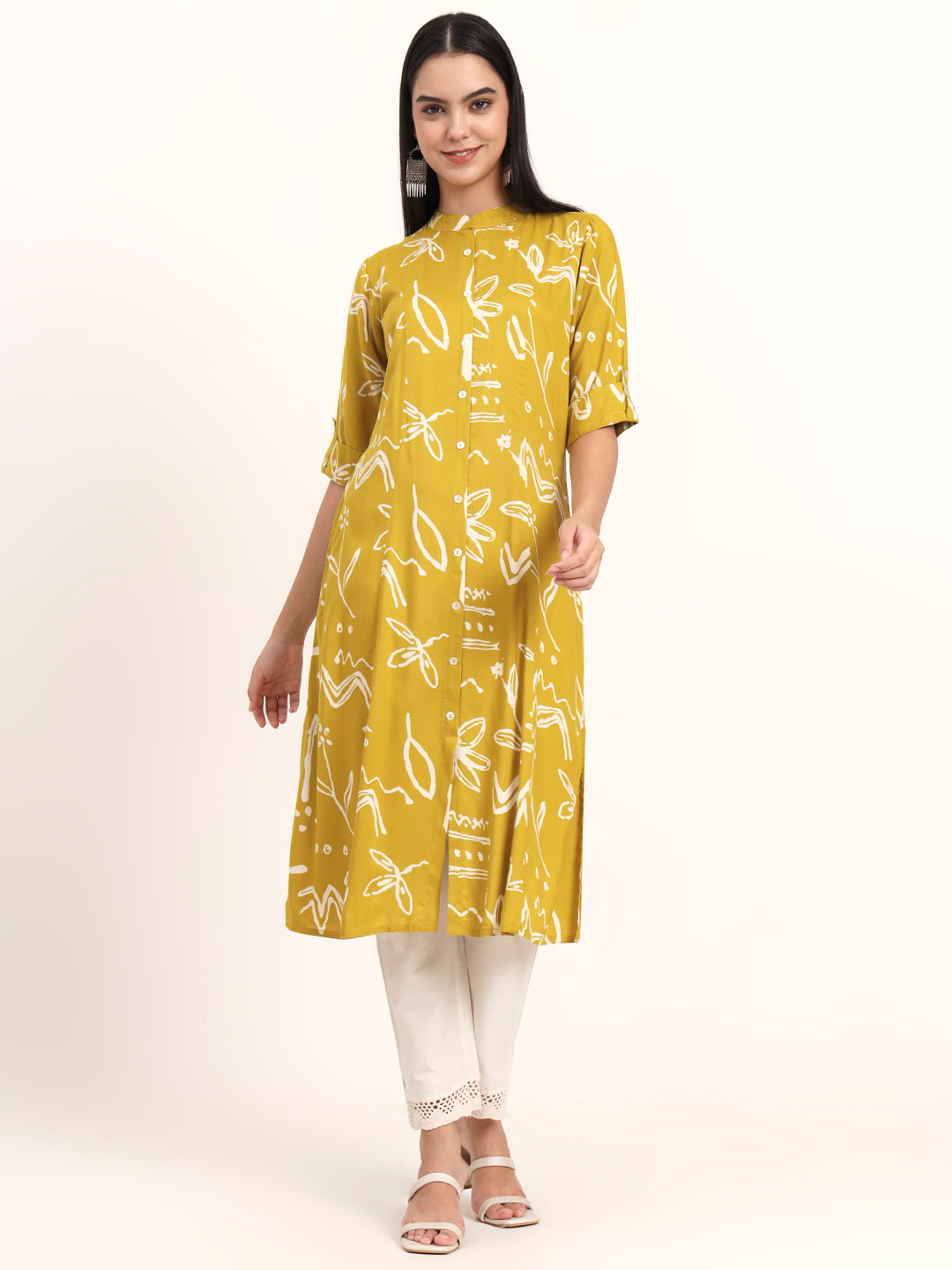 BeFashionate Mustard Abstract Rayon A-Line Kurta