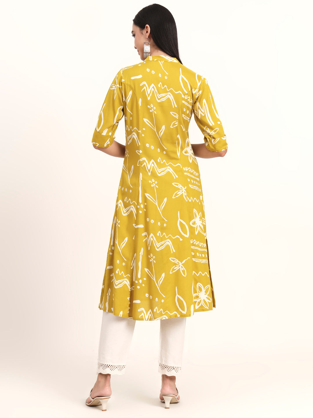 BeFashionate Mustard Abstract Rayon A-Line Kurta