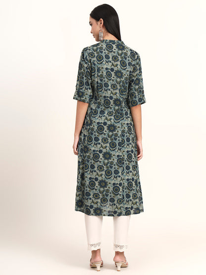 BeFashionate Grey Floral Rayon A-Line Kurta
