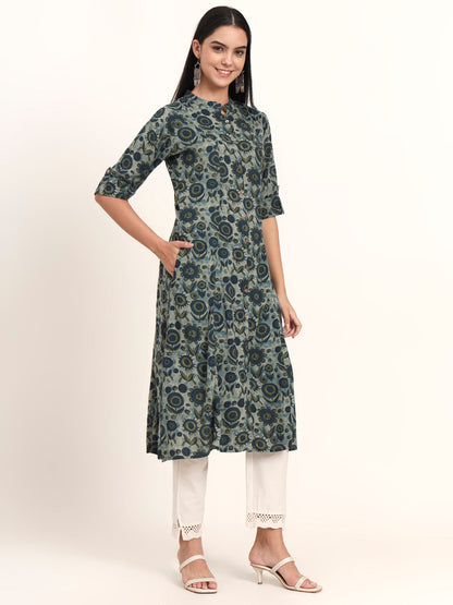 BeFashionate Grey Floral Rayon A-Line Kurta