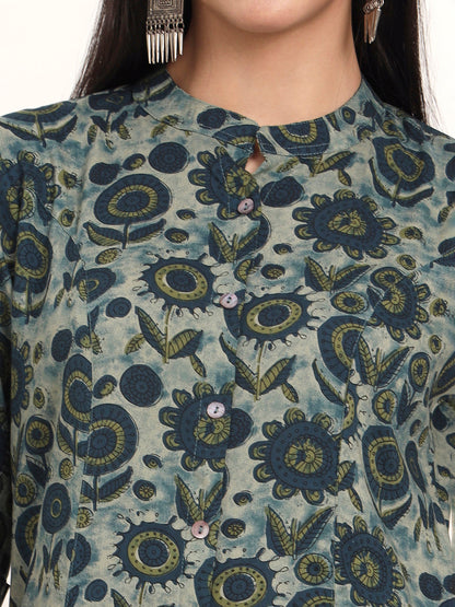 BeFashionate Grey Floral Rayon A-Line Kurta