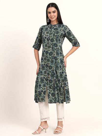 BeFashionate Grey Floral Rayon A-Line Kurta