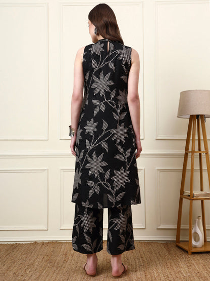 Black Boat Neck Sleeveless Rayon Co-ords Sets