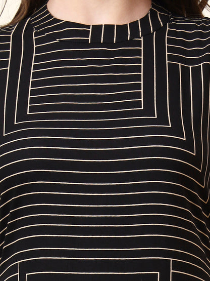 Black Boat Neck Sleeveless Rayon Co-ords Sets