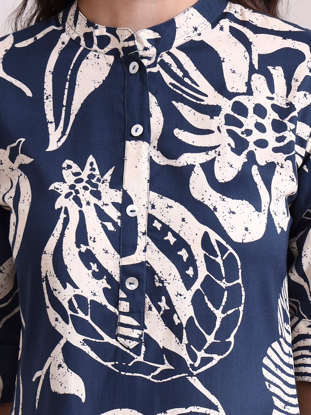 Blue Rayon Rollup Sleeves Straight Kurta