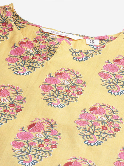 Yellow Flower Cotton Motif Nightwear For Women