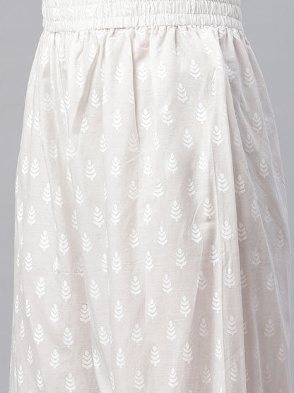 White Khari Print Cotton Kurti With Palazzo Set