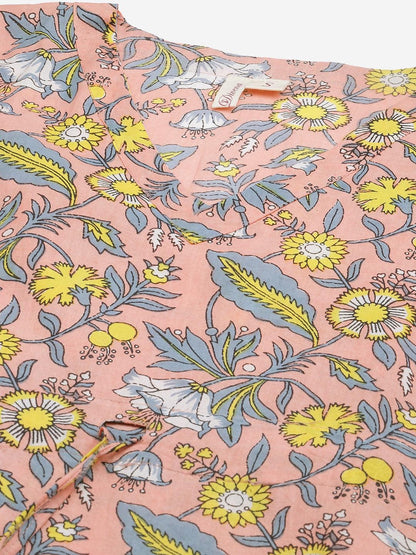 Party Wear Pink Floral Cotton Kaftan