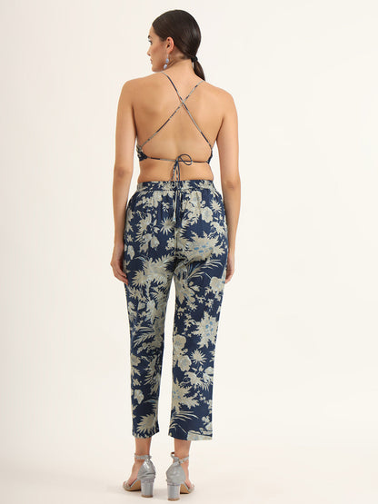 Navy Floral Print Pure Cotton Straight Co-ord Set