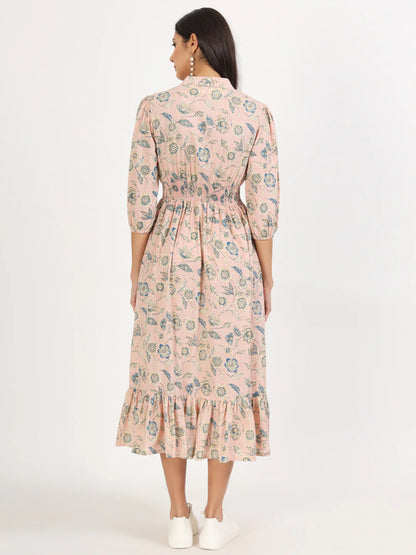 Light Pink Floral Print Knee Length Dress