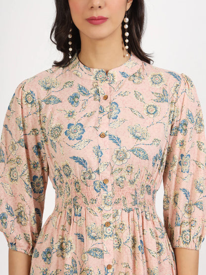 Light Pink Floral Print Knee Length Dress