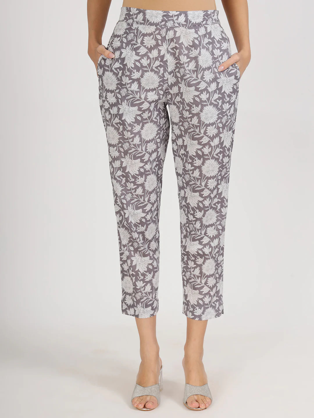 Grey Cotton Floral Print Ethnic Casual Co-ord Set
