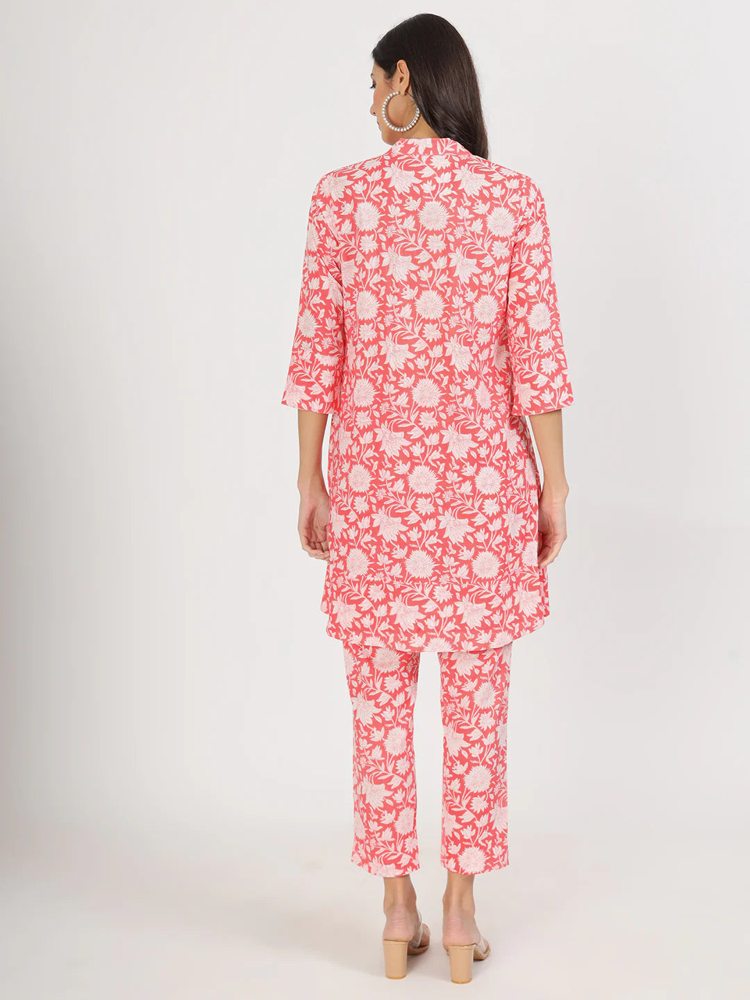 Pink Cotton Floral Print Ethnic Co-ord Set