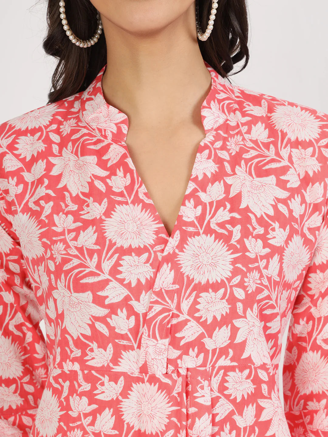 Pink Cotton Floral Print Ethnic Co-ord Set