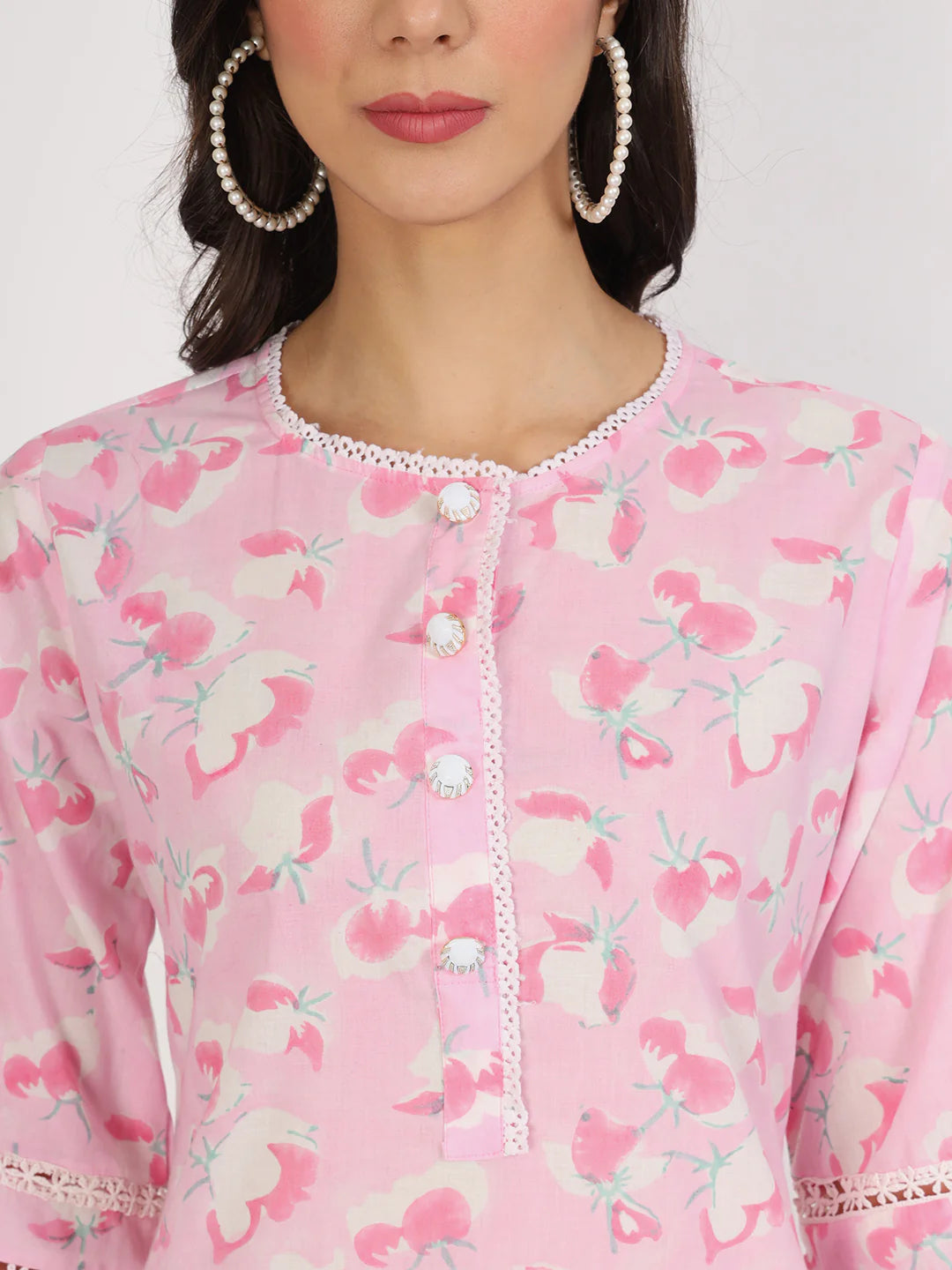 Cotton Pink Floral Print With Dhoti Co-ord Set
