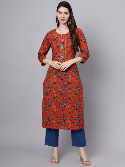 Floral Printed Gotta Patti Pure Cotton Kurta With Trousers & Dupatta