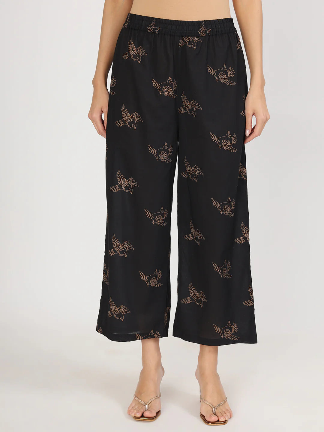 Balck Cotton Ethnic Print Trouser Co-ord Set
