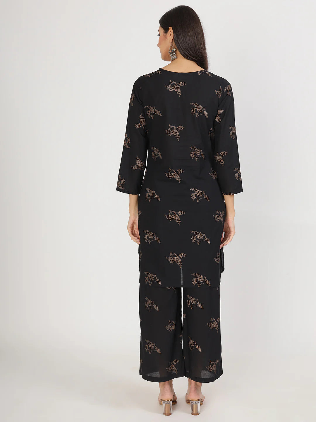 Balck Cotton Ethnic Print Trouser Co-ord Set