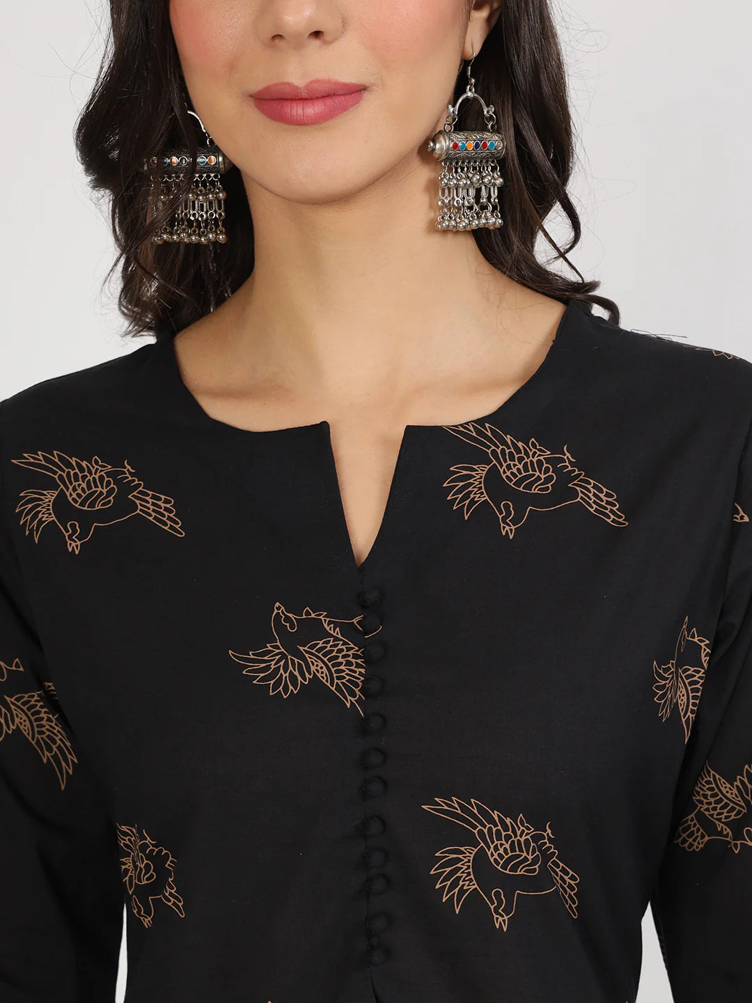 Balck Cotton Ethnic Print Trouser Co-ord Set