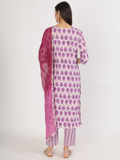 Purple Floral Printed Straight Kurta Pant Set