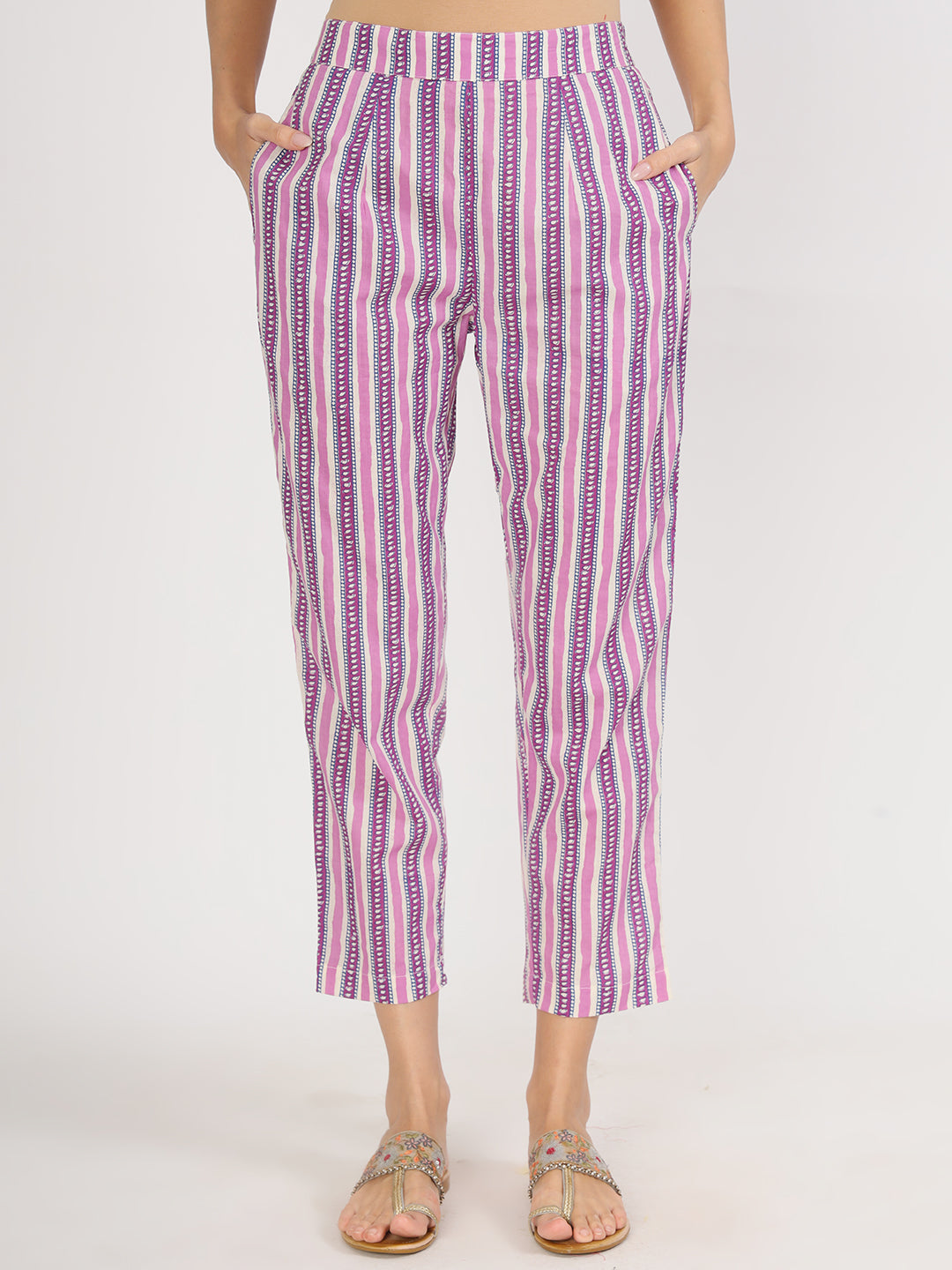Purple Floral Printed Straight Kurta Pant Set