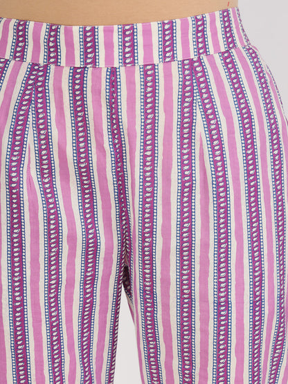 Purple Floral Printed Straight Kurta Pant Set