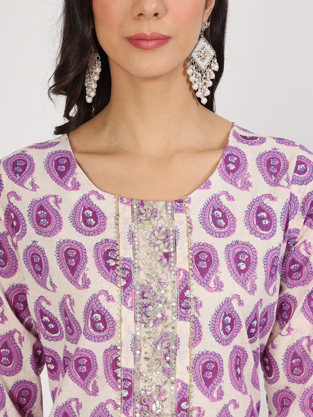Purple Floral Printed Straight Kurta Pant Set