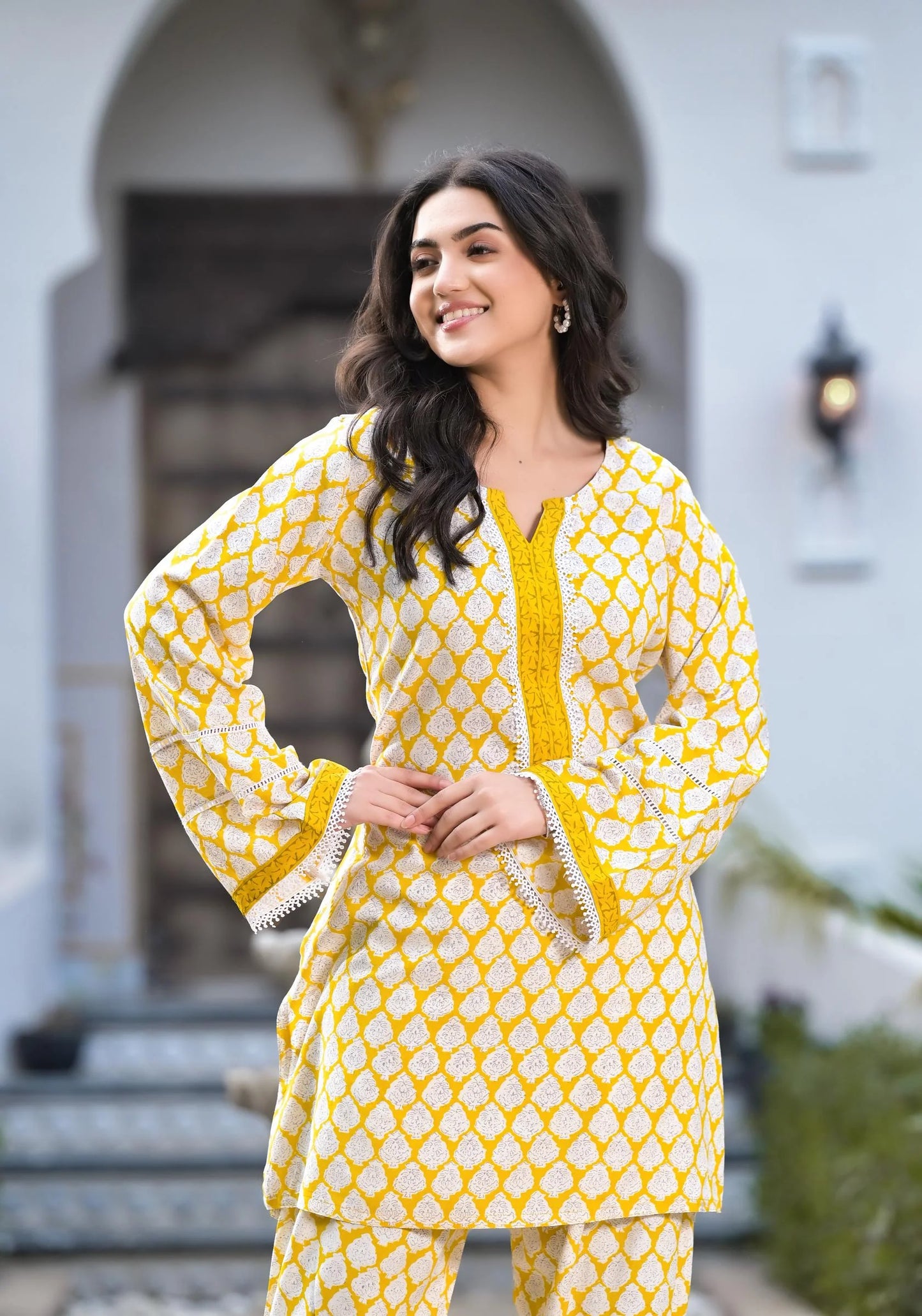 Yellow Rayon Florla Print Straight Kurta With Pant