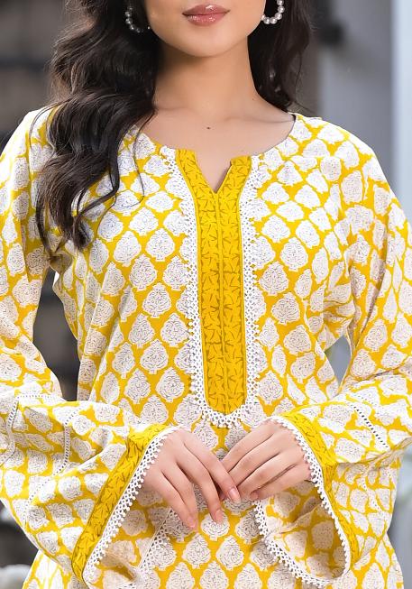 Yellow Rayon Florla Print Straight Kurta With Pant