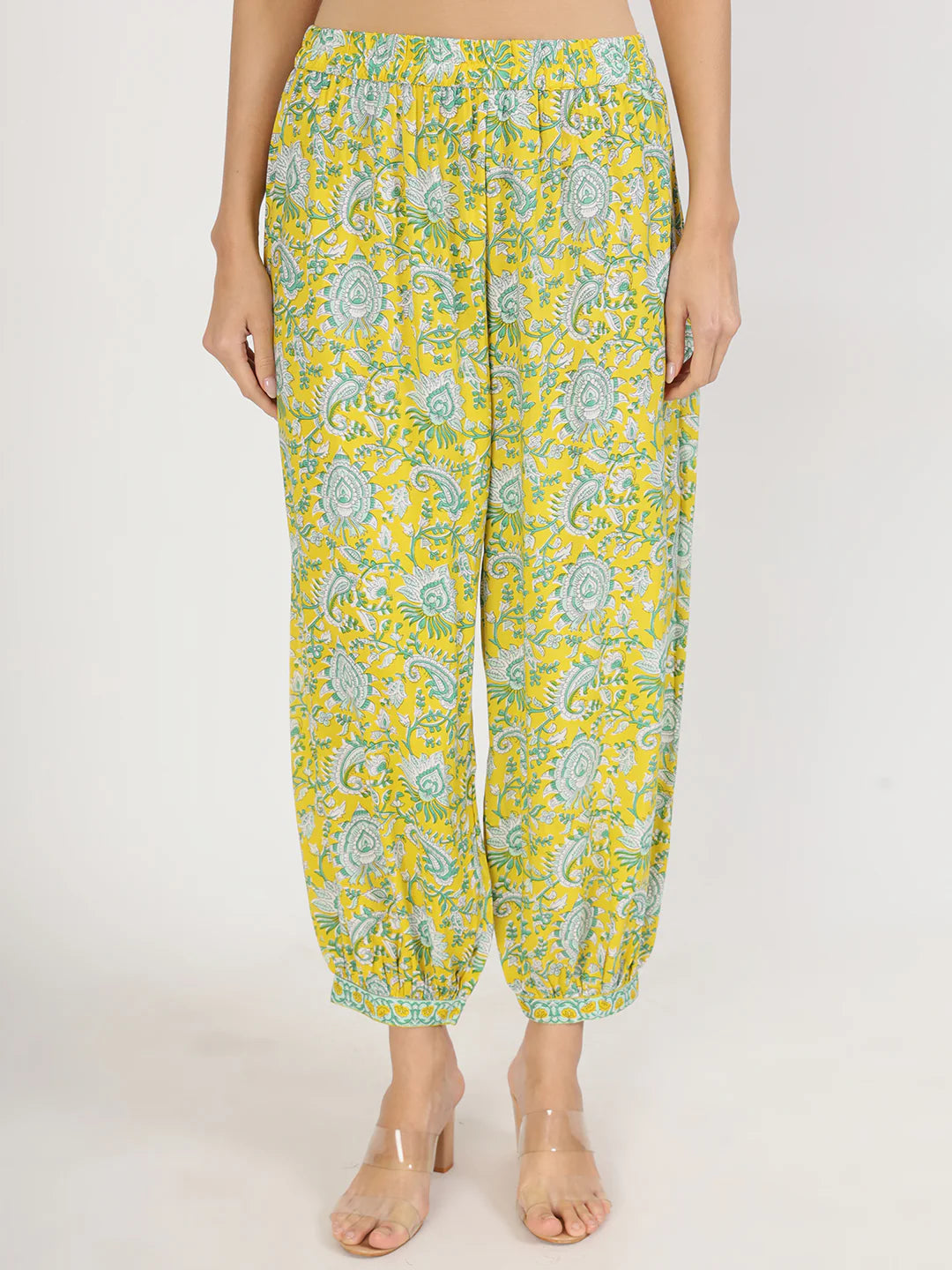 Rayon & Velvet Mustard Floral Print Co-ord Set