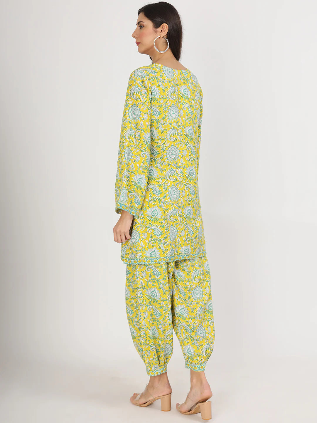 Rayon & Velvet Mustard Floral Print Co-ord Set