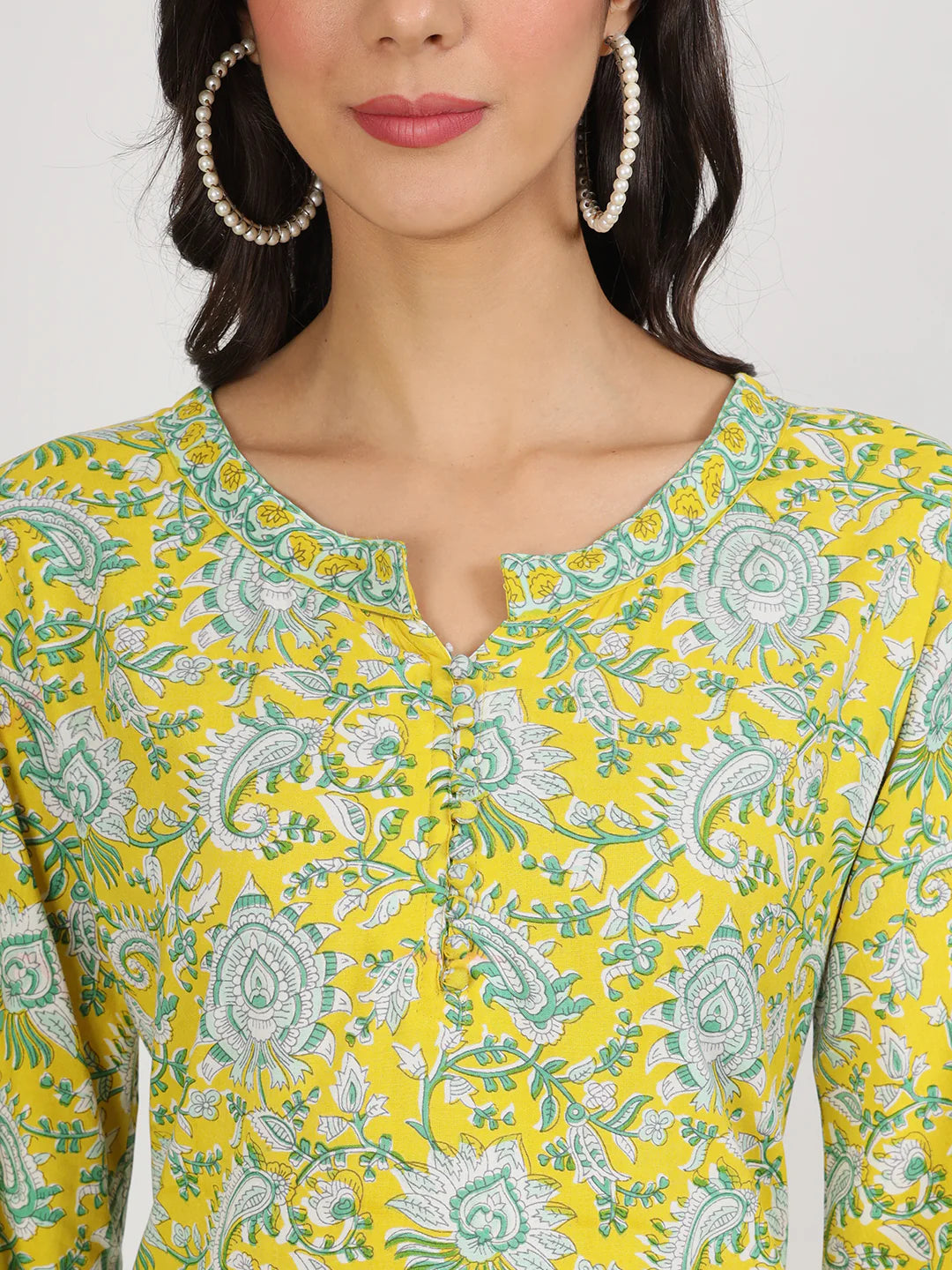 Rayon & Velvet Mustard Floral Print Co-ord Set
