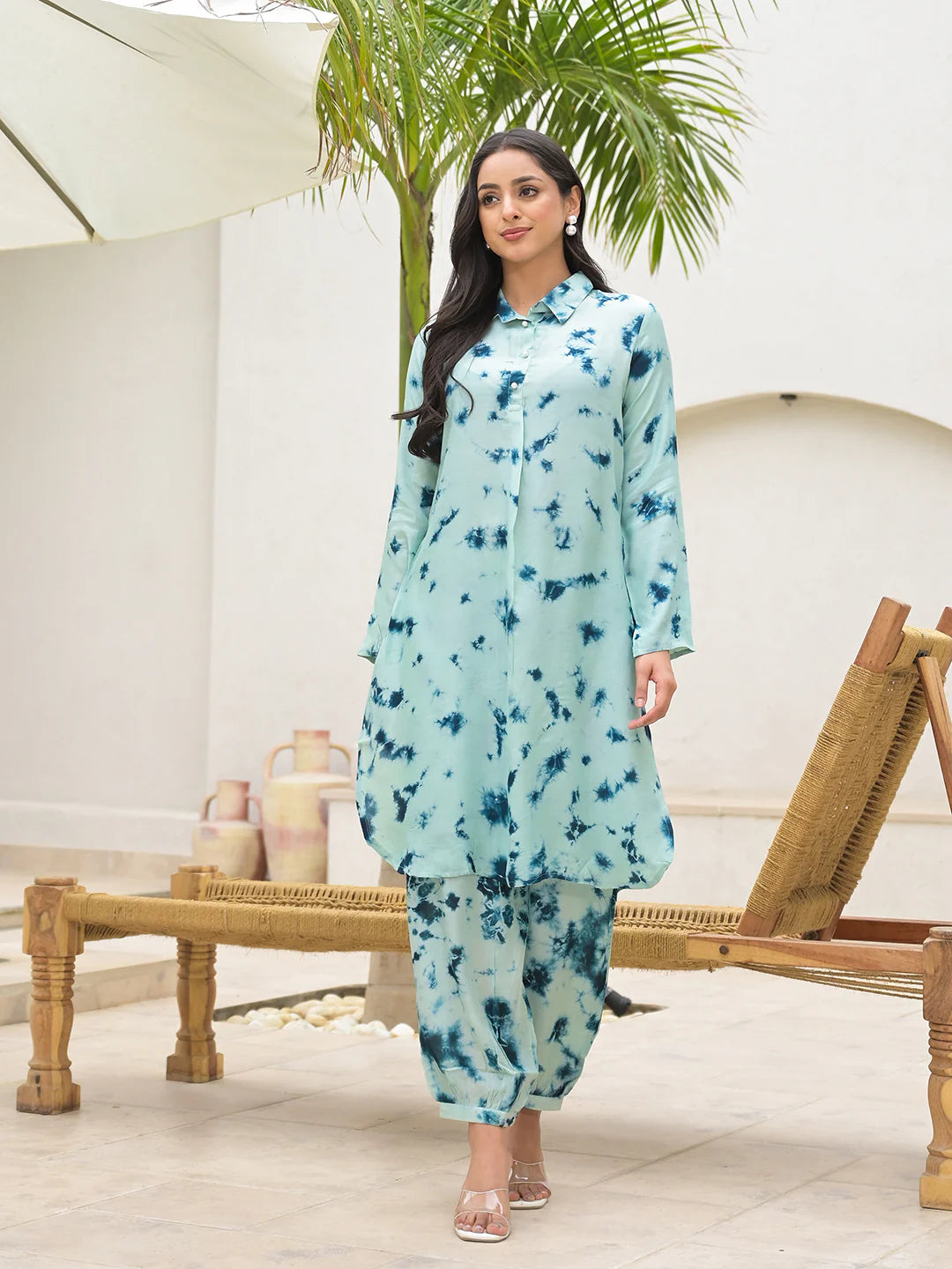 Ethnic Muslin Green Tie Dye Co-ord Sets