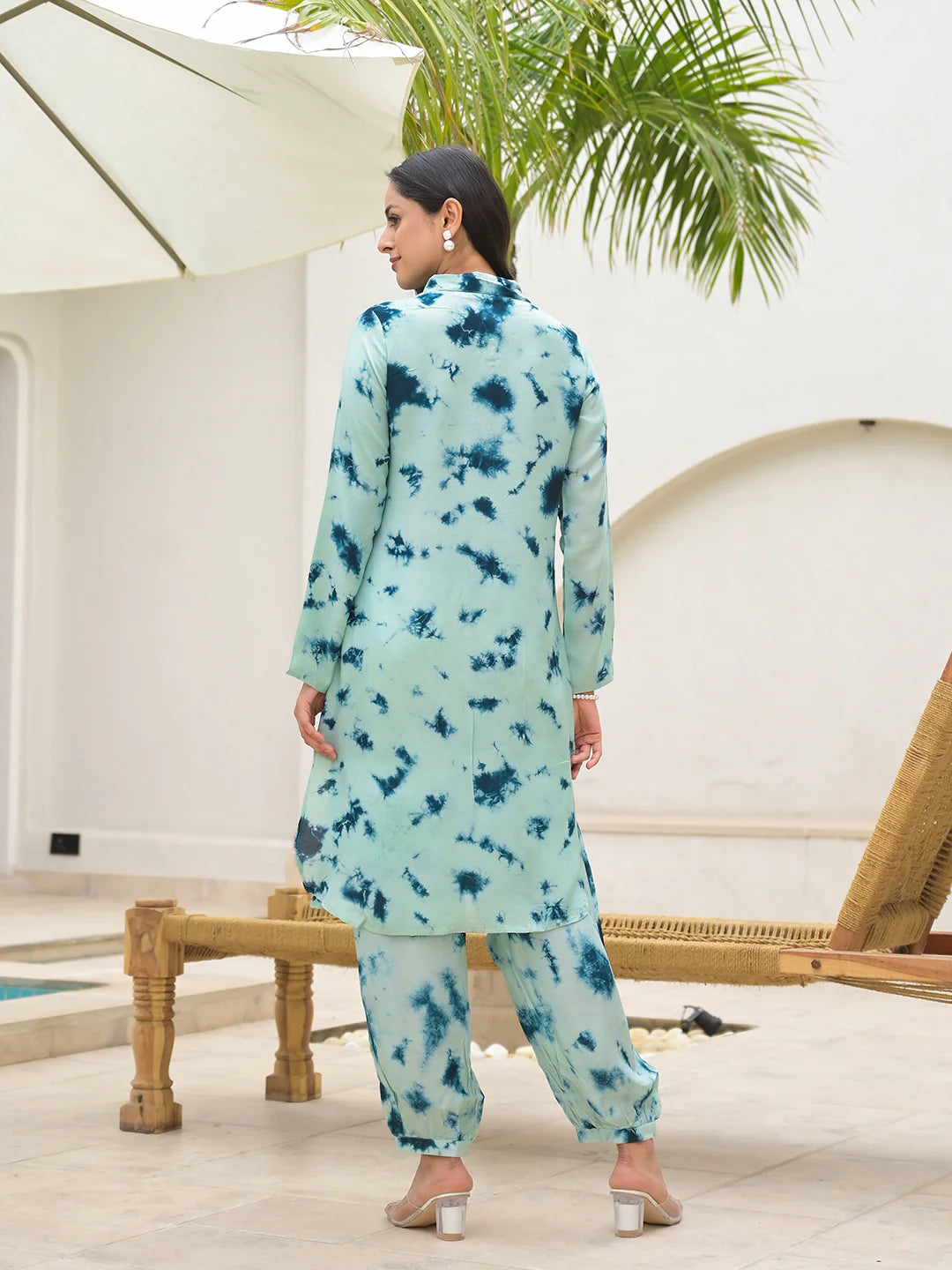 Ethnic Muslin Green Tie Dye Co-ord Sets