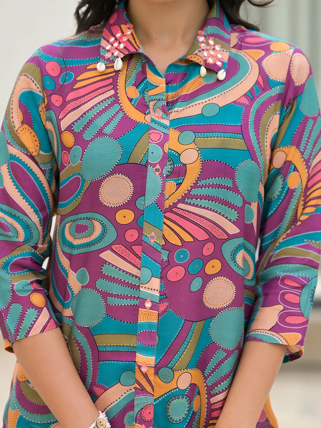 Muslin Purple Casual Digital Print Co-ord Set