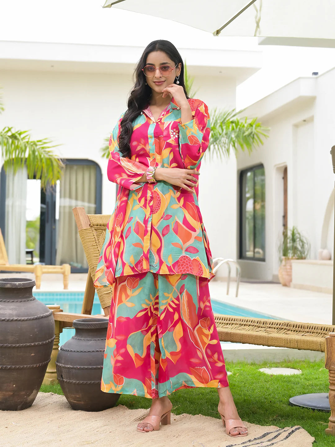 Pink Multi Muslin Digital Print Casual Co-ord Set