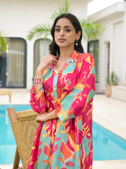 Pink Multi Muslin Digital Print Casual Co-ord Set