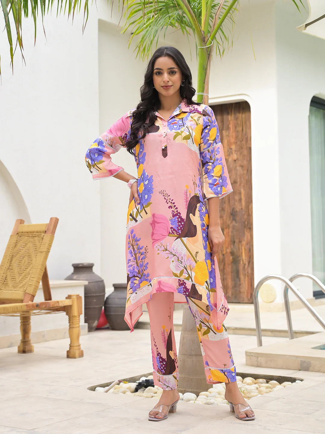 Pink Multi Muslin Ethnic Digital Print Co-ord Set