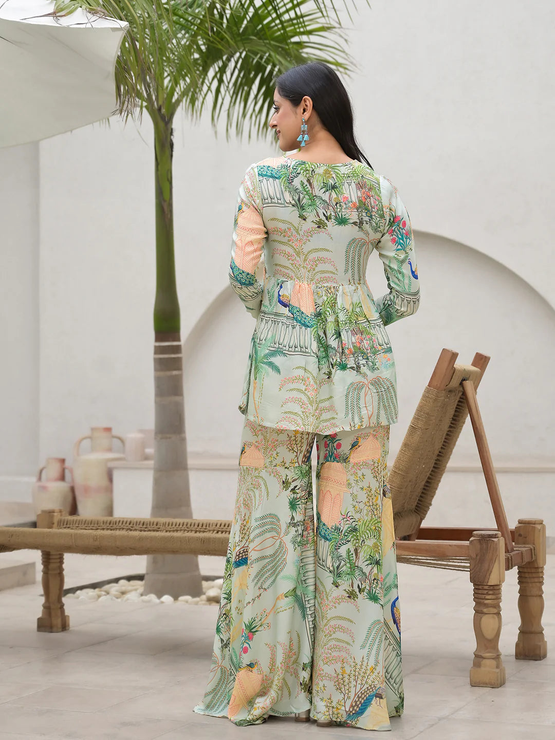 Green Muslin Digital Print Ethnic Co-ord Sets