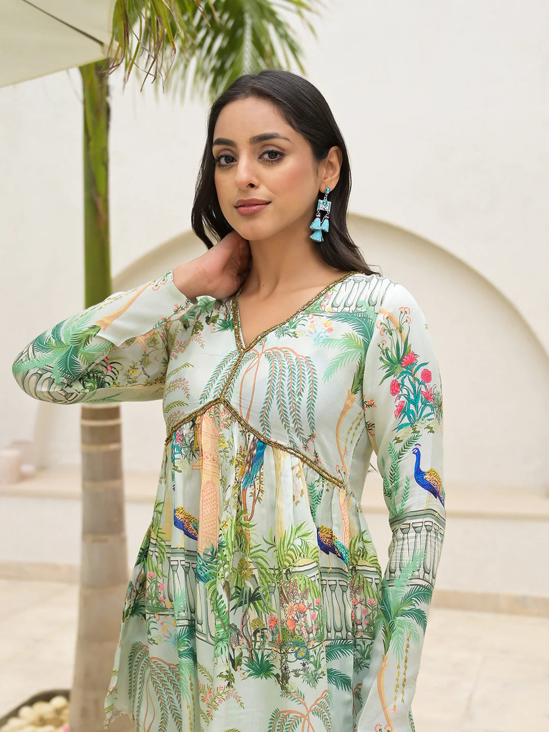 Green Muslin Digital Print Ethnic Co-ord Sets