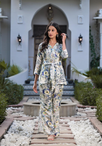 Teal Digital Print Muslin Fabric Staright Co-ord set