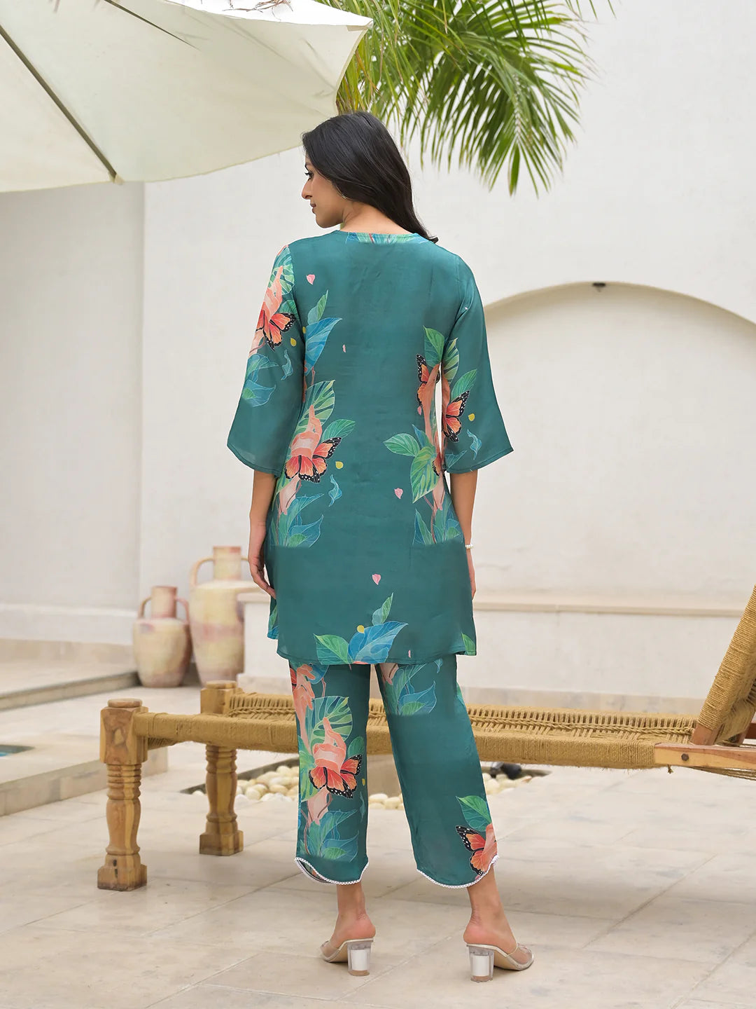 Dark Green Digital Print Muslin Ethnic Co-ord Set