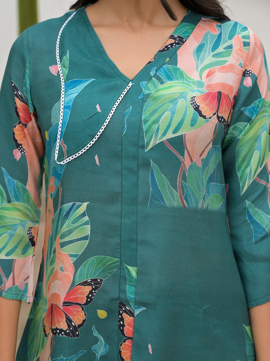 Dark Green Digital Print Muslin Ethnic Co-ord Set