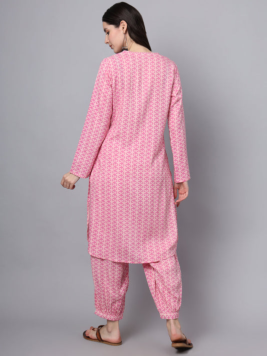 Pink Floral Print Rayon Fabric Staright Co-ord set