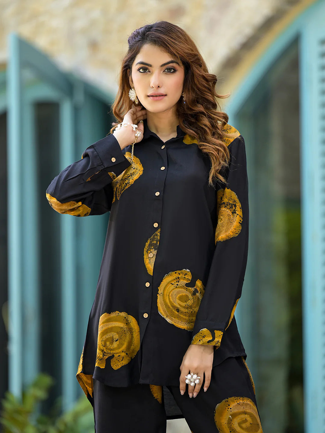 Black Muslin Handblock Ethnic Straight Co-ord Sets