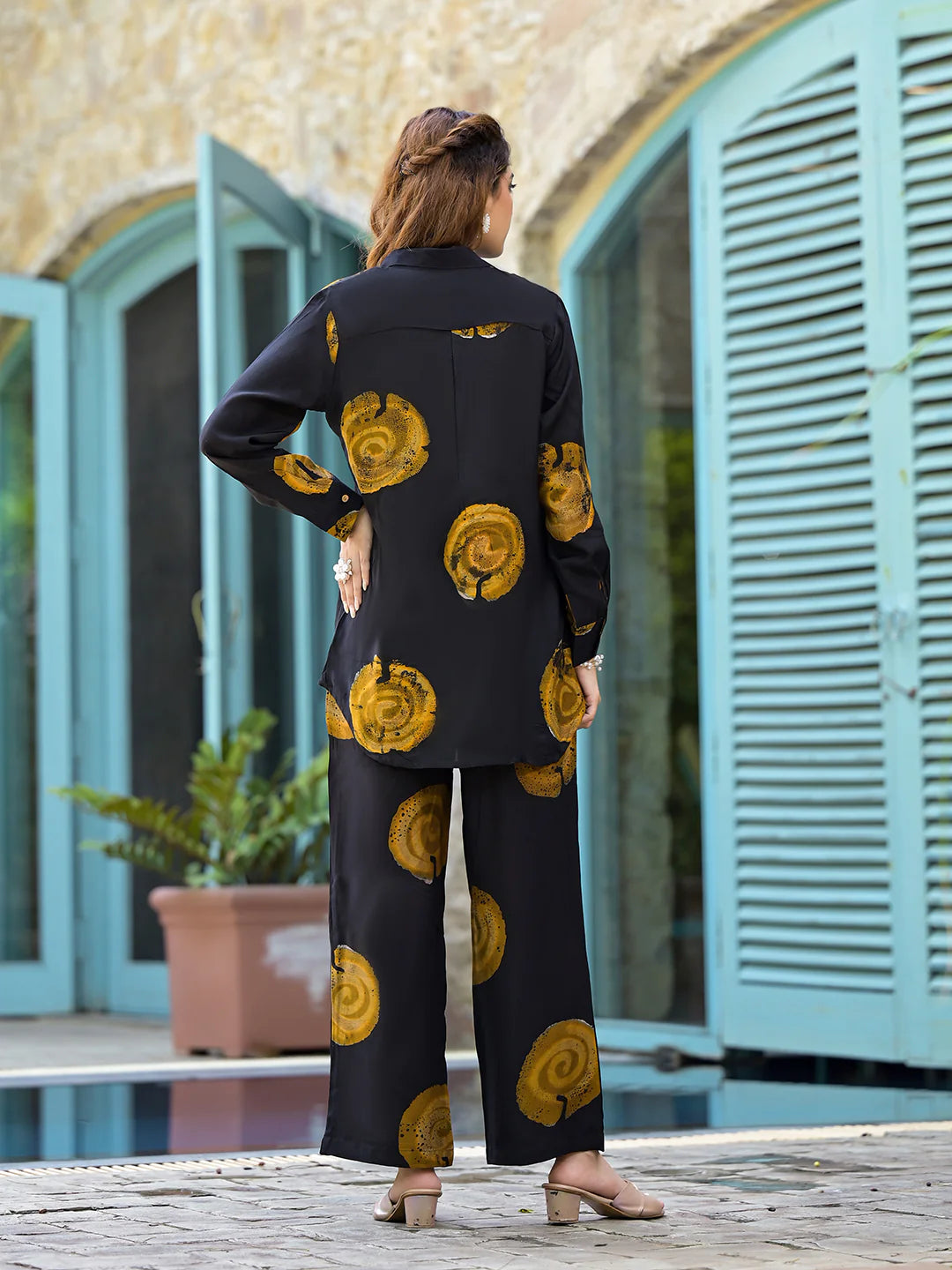 Black Muslin Handblock Ethnic Straight Co-ord Sets