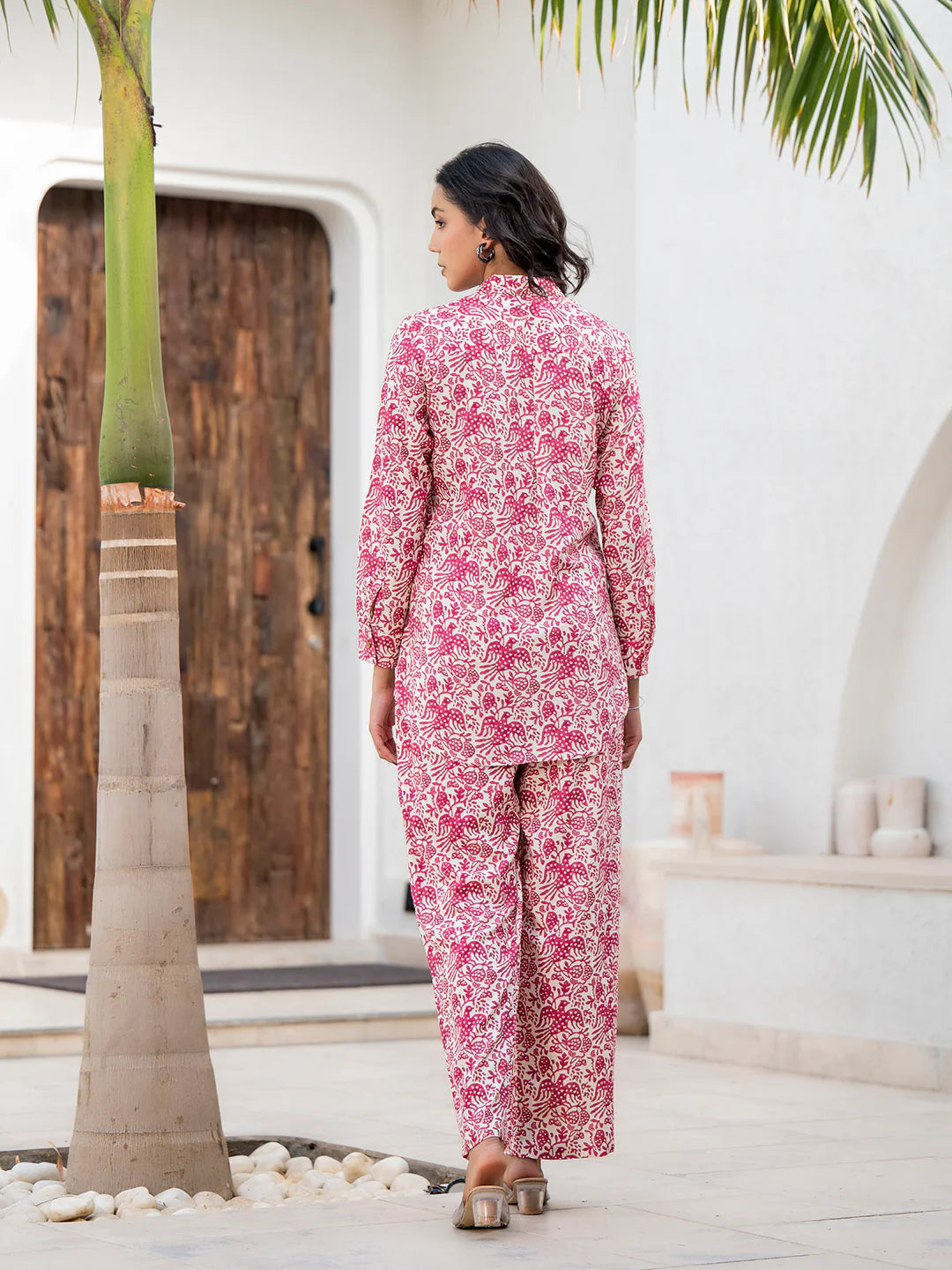 Red Ethnic Viscose Rayon Floral Print Casual Co-ord Sets