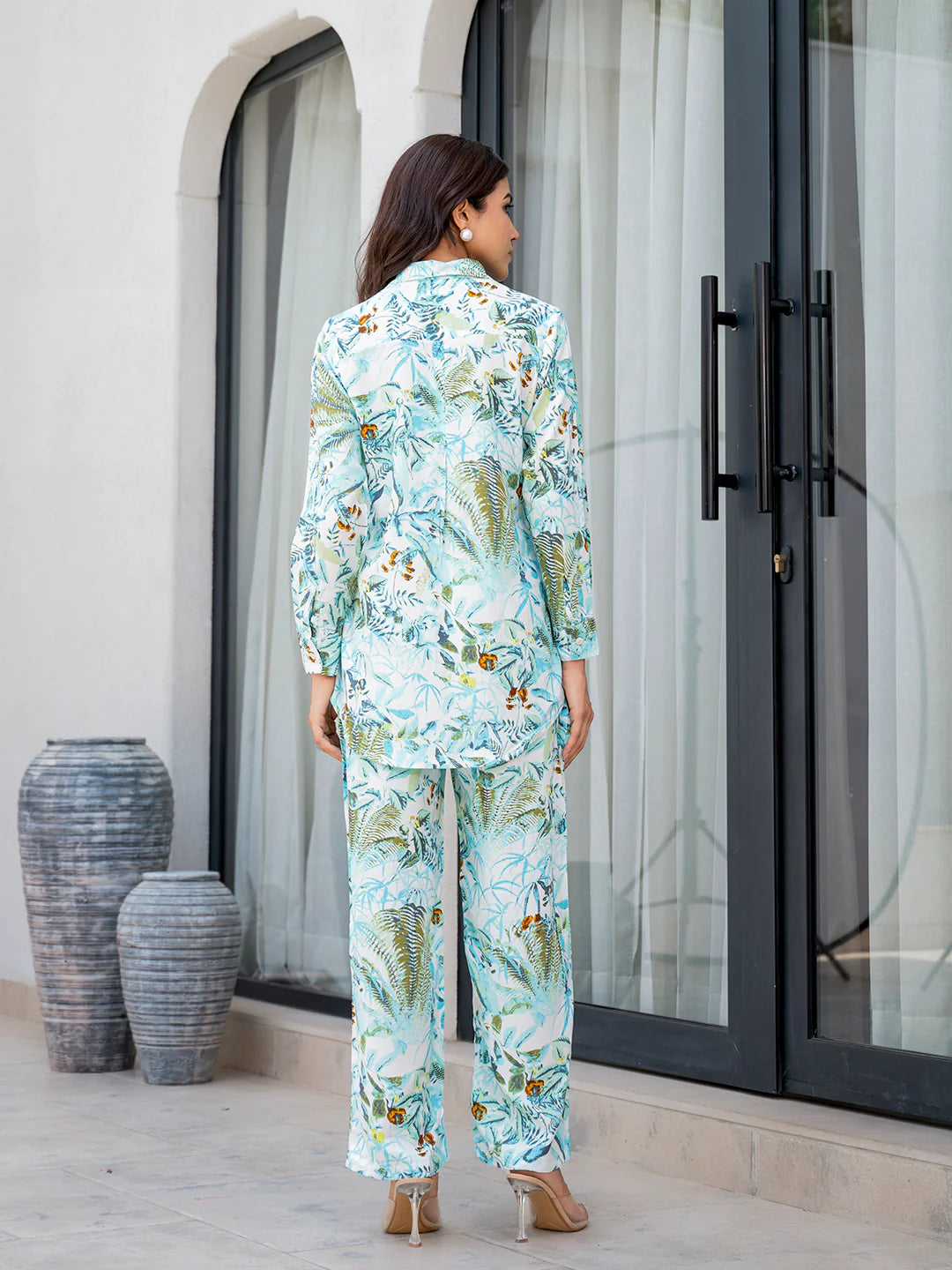 Viscose Rayon Sky Blue Floral Print Ethnic Co-od Sets