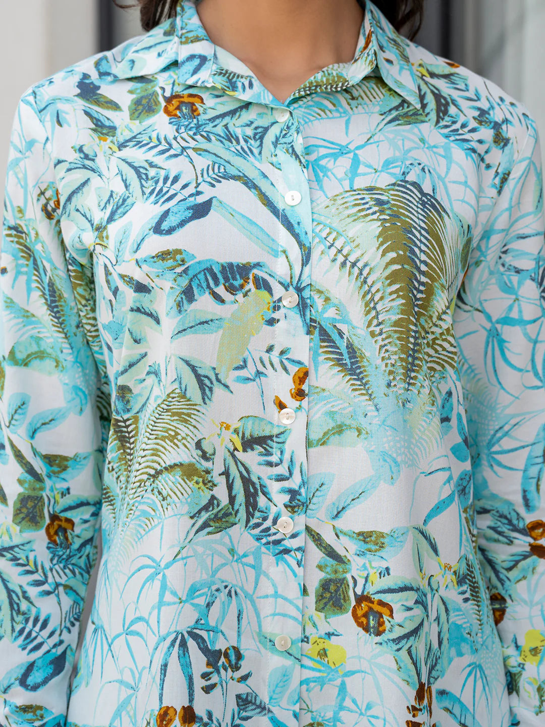 Viscose Rayon Sky Blue Floral Print Ethnic Co-od Sets